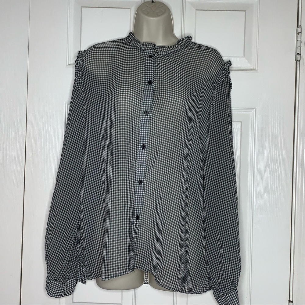 Who What Wear Plaid Sheer Long Sleeve Blouse